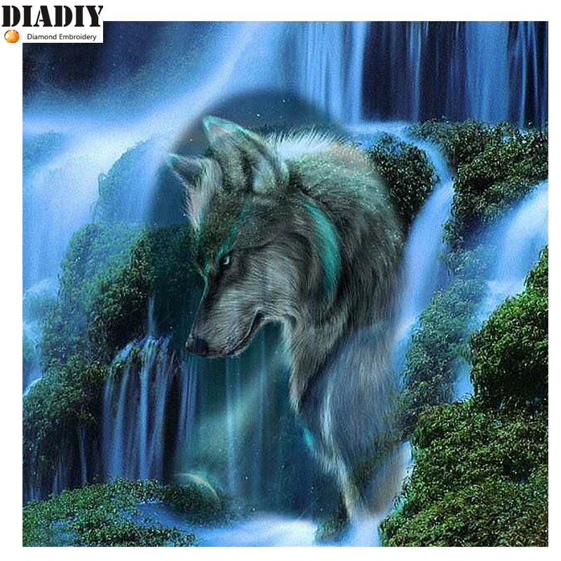 Круглая Алмазная вышивка волк крестиком круглая полимерная полноформатная