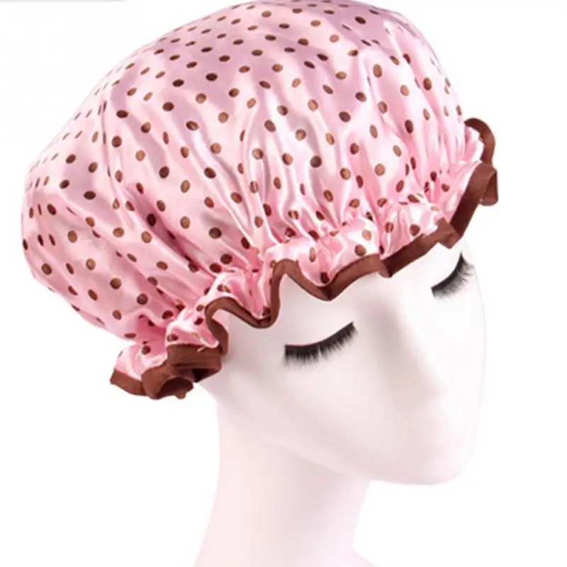 Pink Spots 1 шт., милая Толстая Женская шапочка для душа, цветная двухслойная шапочка для душа для ванной, для взрослых, водонепроницаемая шапочка для купания - Цвет: Pink Spots