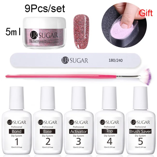 5ml Set 6 Ur Sugar 9 шт./компл. голографическая погружения порошки для ногтей Цвет для УФ гель лак для ногтей, Системы комплект сушке без лампы для лечения французский ногтей "сделай сам" - Цвет: 5ml Set 6