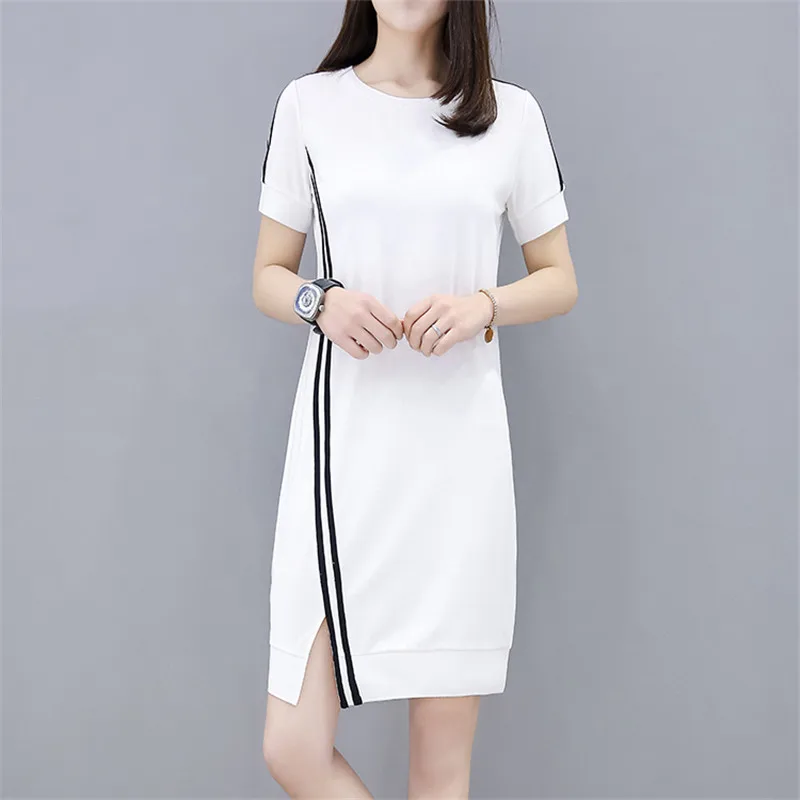Летнее платье 2019 Новая модная футболка Повседневное с круглым вырезом Для женщин