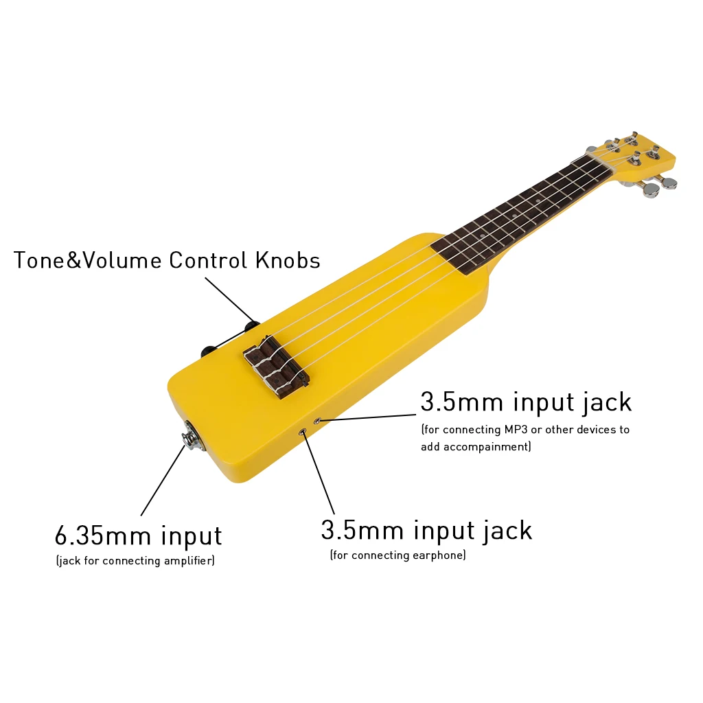 Yellow Soprano Ukulele 21" Electric Ukulele Uke Kit+ Ukulele Tuner NM-86 W/Gig Bag Silent Electric Ukulele New