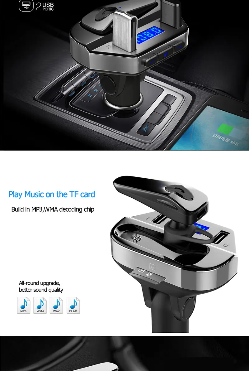 MP3 плеер FM передатчик 3.1A быстрое USB зарядное устройство Bluetooth стерео гарнитура автомобильный комплект U диск ЖК-дисплей