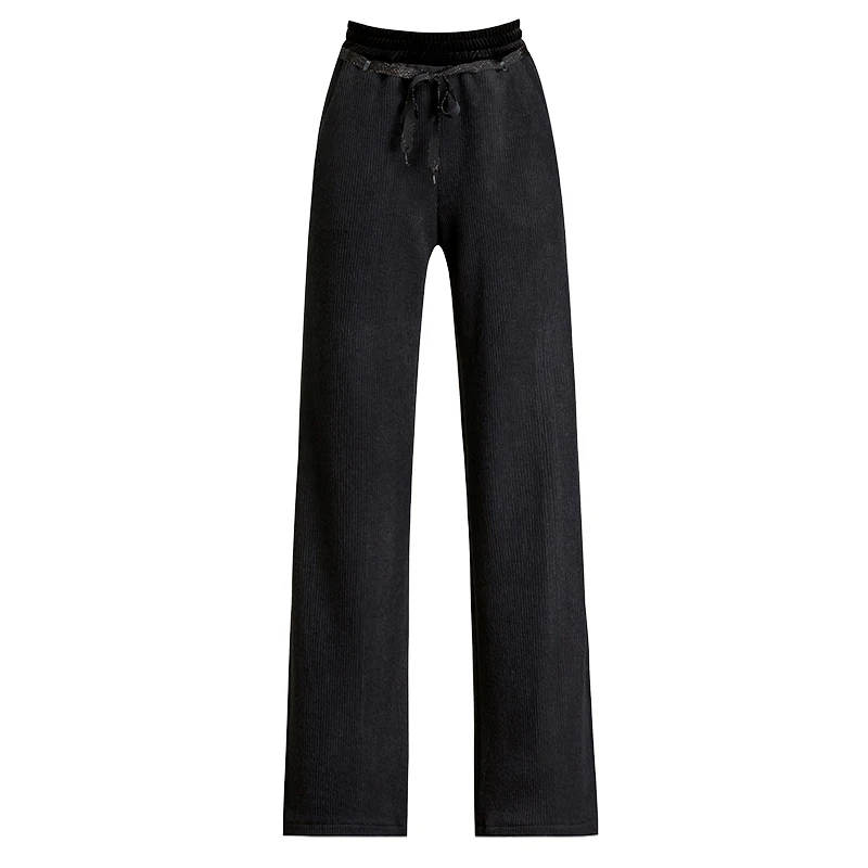 2018 женские трикотажные брюки высокие приталенные с широкими штанинами зимние