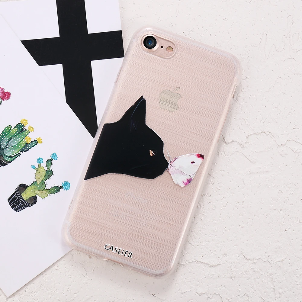 Чехол для телефона CASEIER с рисунком кота iPhone X 6 6S 7 8 Plus мягкий силиконовый чехол 5 5S SE