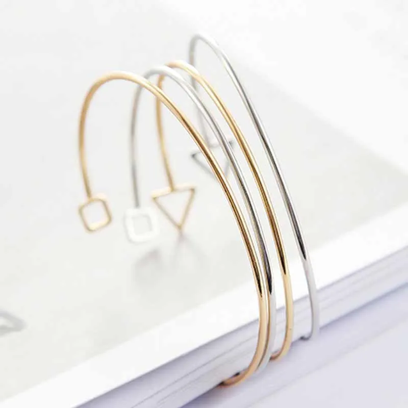 4 Types Fashion Geometric Love Bangle Shiny Polished Open Double Triangles Wire Cuff Bracelets for Women Gift Jewelry | Украшения и