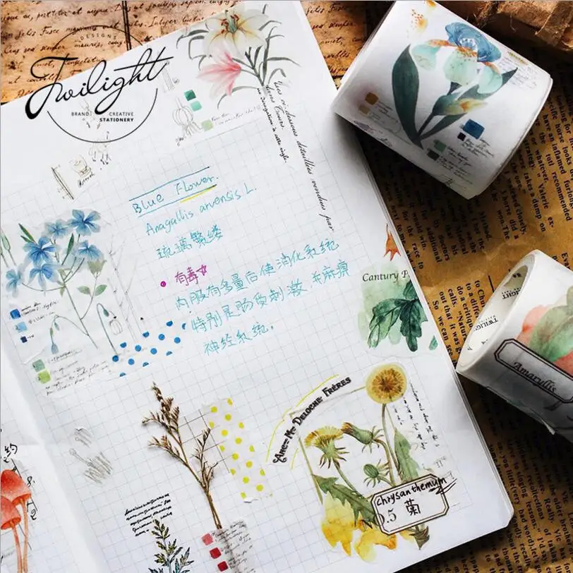 Винтажная Красивая растительная Цветочная Грибная лента для декорации Washi DIY