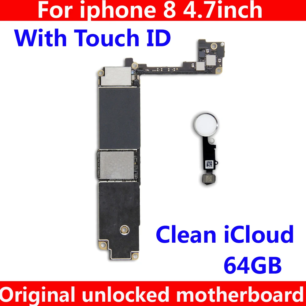

Original motherboard with / Without touch ID For iphone 8 64GB Full unlocked IOS system logic board+Chips Free iCloud mainboard