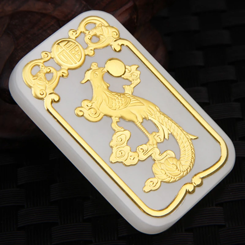 Кулон с Фениксом из натурального нефрита 24 к | Украшения и аксессуары