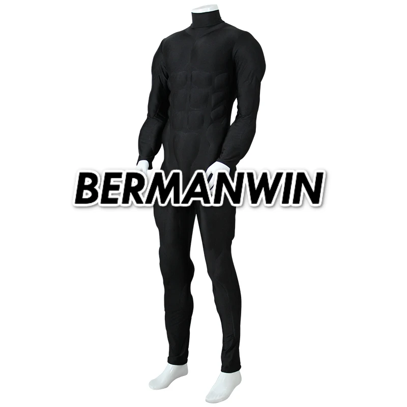 Bermanwin высокое качество всех черный подкладка для мышц костюм Костюм с Бэтменом с подкладка для мышц черный костюм с искусственной мускулатурой костюм для Хеллоуина