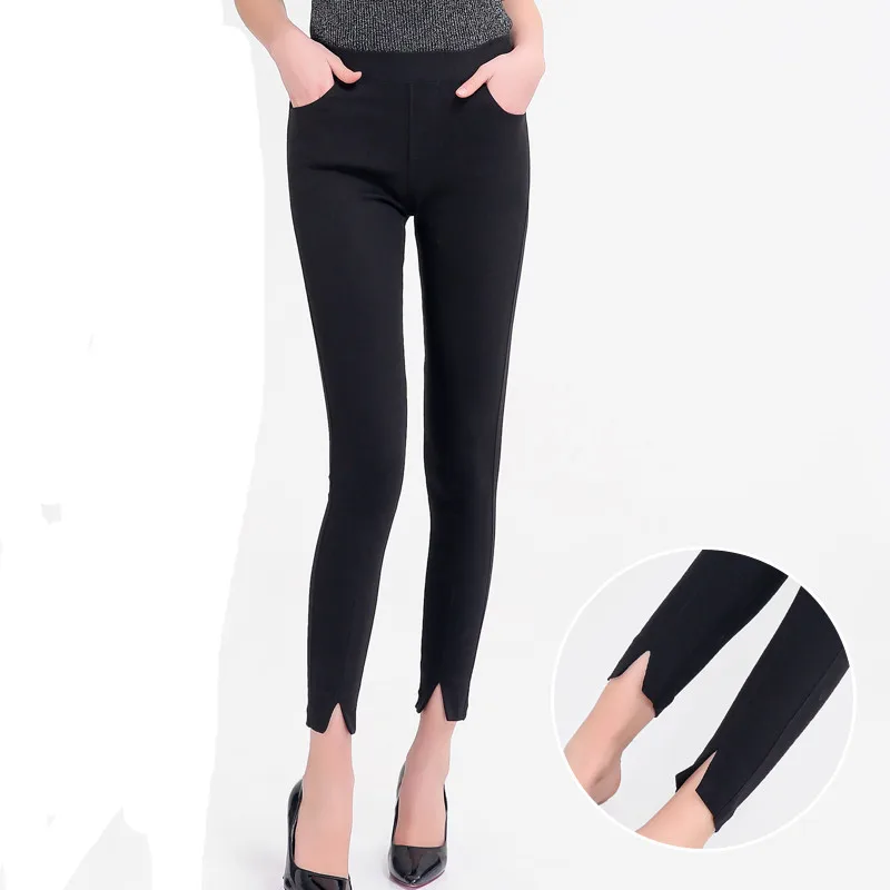 Новинка высококачественные хлопковые черные леггинсы с разрезами женские