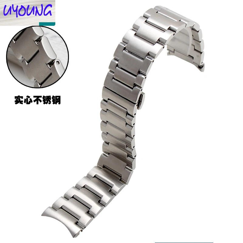 

UYOUNG Solid stainless steel strap fit M201 men butterfly buckle chain table 21mm steel accessories