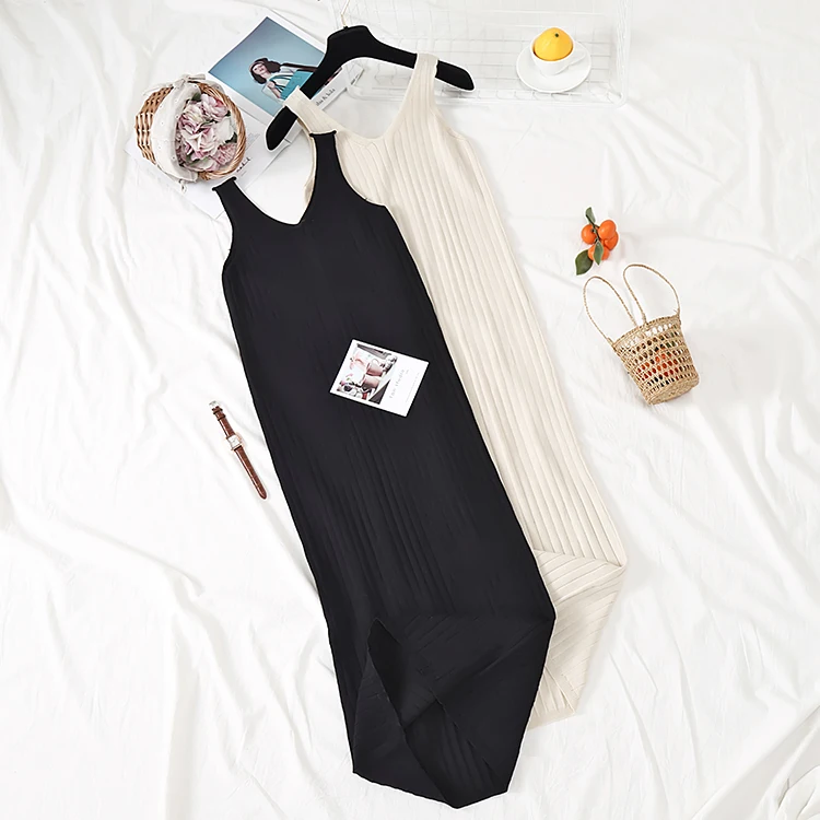 2019 летнее женское сексуальное длинное трикотажное платье без рукавов с