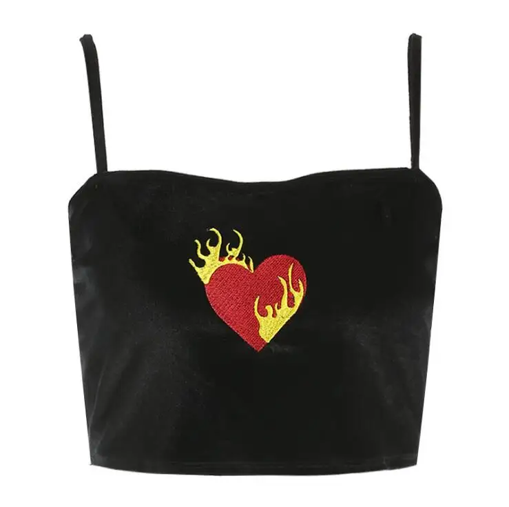 Летний женский бархатный топ с принтом в виде сердца и пламени|Футболки| |