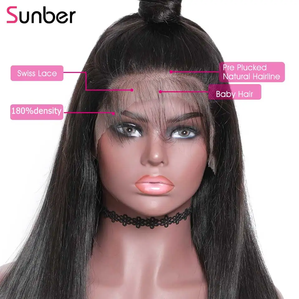 Sunber Hair180% Плотность фронта шнурка человеческих волос парики для черных женщин бразильский 13X4 прямой парик фронта шнурка remy волос