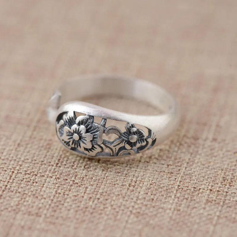 Серебряное кольцо с цветком FNJ в стиле панк|thai silver ring|925 sterling ringsterling rings |