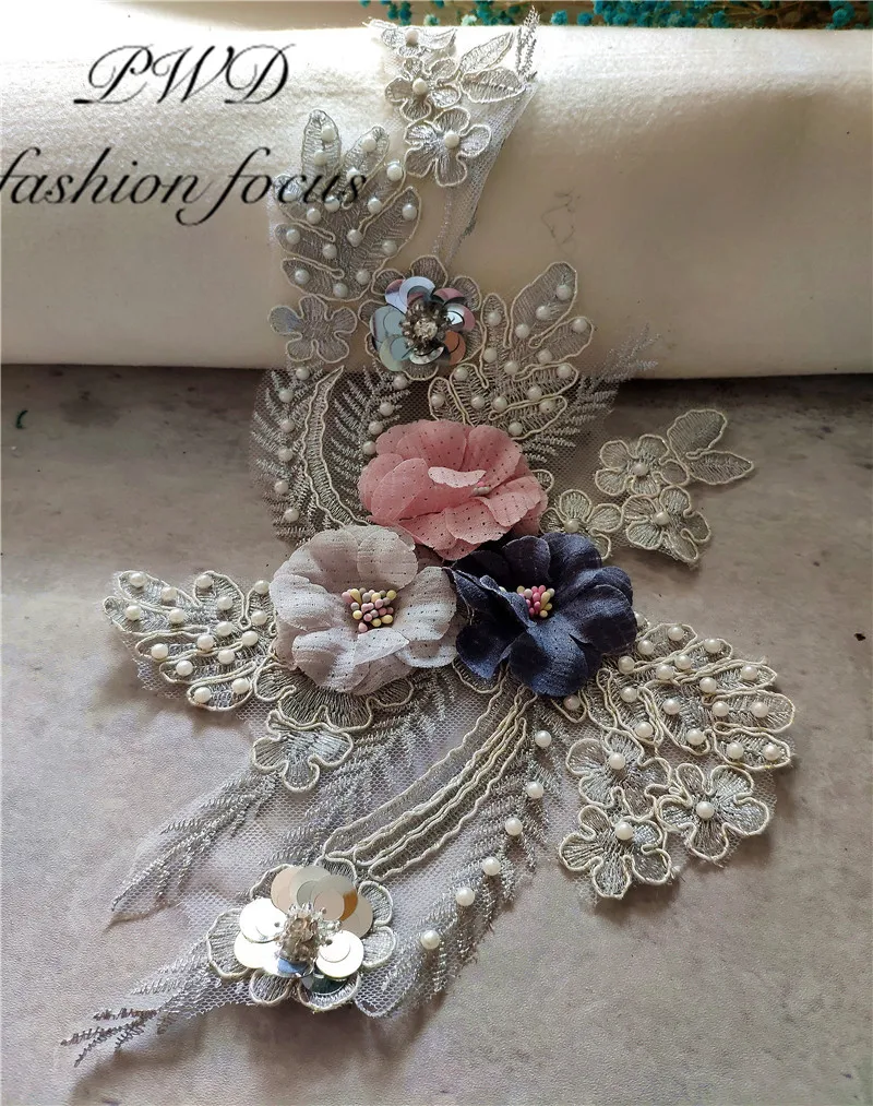 Вышитые кружева 2 шт. Цветочные аппликации для одежды вышитые бисером воротника