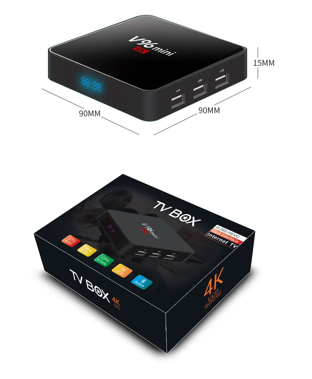 Vmade V96 Mini H3 7,1 Android tv Box Allwinner H3 2 Гб ram 16 Гб H.265 tv BOX Android телеприставка HD 4 K медиаплеер 2 ГБ+ 16 Гб