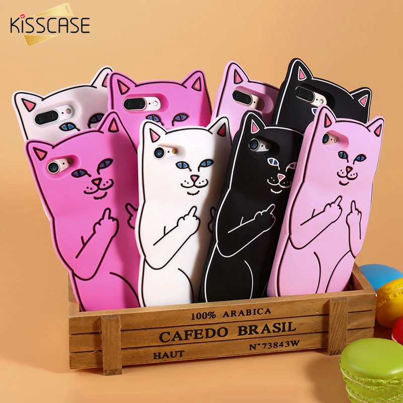 KISSCASE 3D Cartoon Ripndipp Case For iPhone X 10 SE Silicone Middle Finger Cat Phone 7 6 6s 8 Plus Cover |