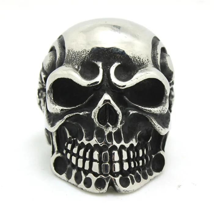 Мужское кольцо с большим черепом в стиле панк из нержавеющей стали 316L по оптовой