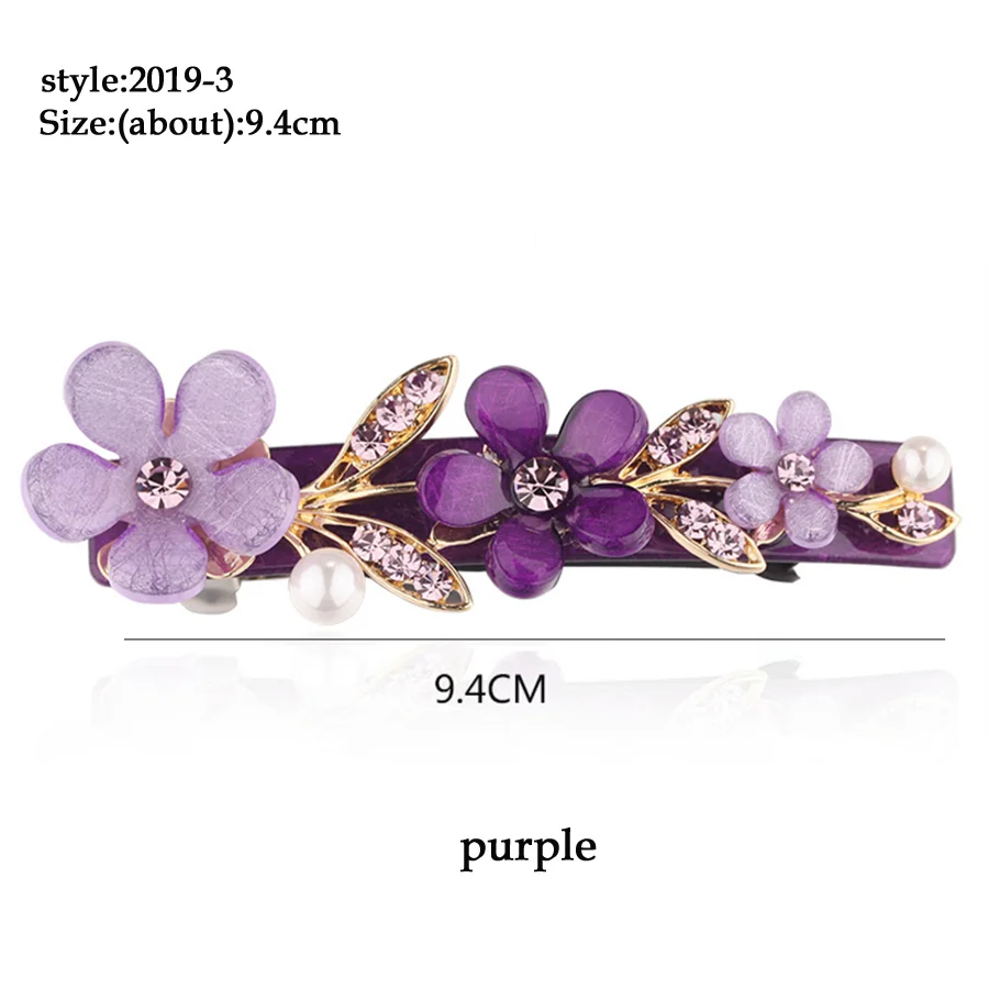 2019-3 purple Заколка для волос с цветами-заколка для волос с жемчугом Для женщин-ацетатные стразы из целлюлозы аксессуары для волос-украшение для волос-украшения для волос - Окраска металла: 2019-3 purple