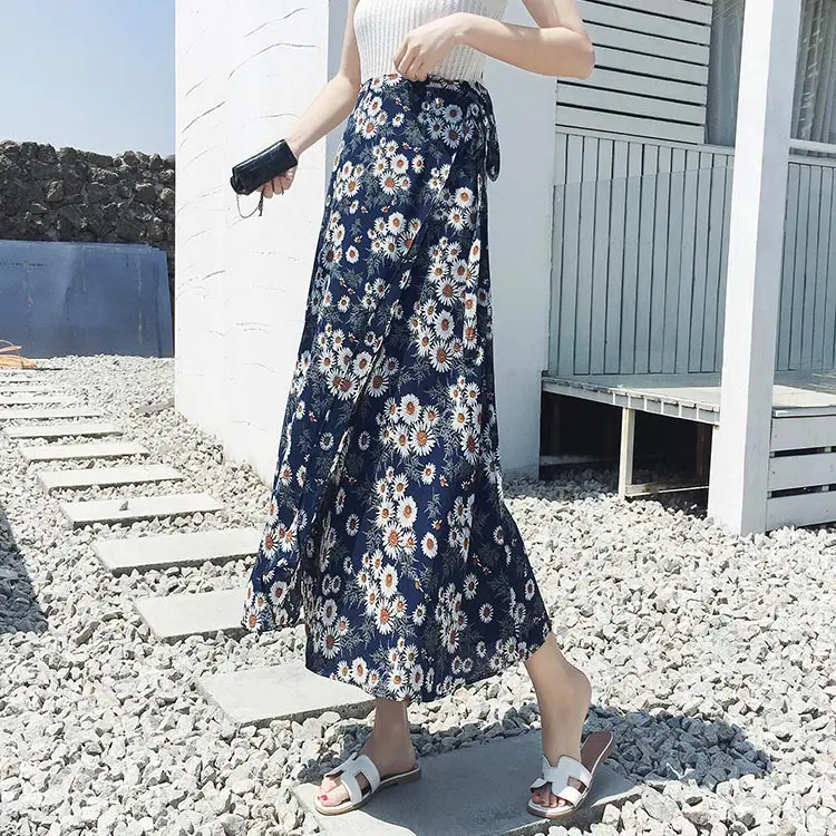 Small daisy Пляжная юбка с запахом, Длинная женская летняя юбка в богемном стиле с цветочным рисунком, Женская богемная юбка на шнуровке, высокая талия, макси юбки для женщин, длинная юбка - Цвет: Small daisy