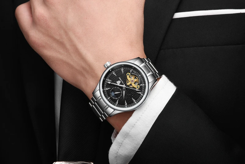 Tevise Топ бренд Moon Phase автоматические механические часы для мужчин s Tourbillon Скелет часы для мужчин нержавеющая сталь 24 часа часы T808B