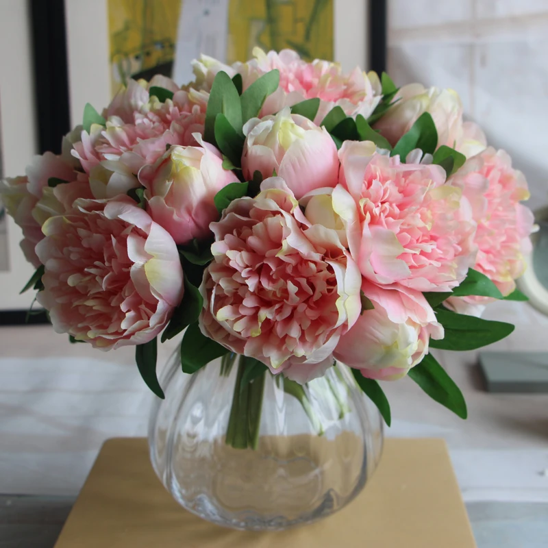 

YO CHO Pink Artificial Peony Flower wedding decoration White artificial flowers silk flowers artificial plants 5 heads/bouquet