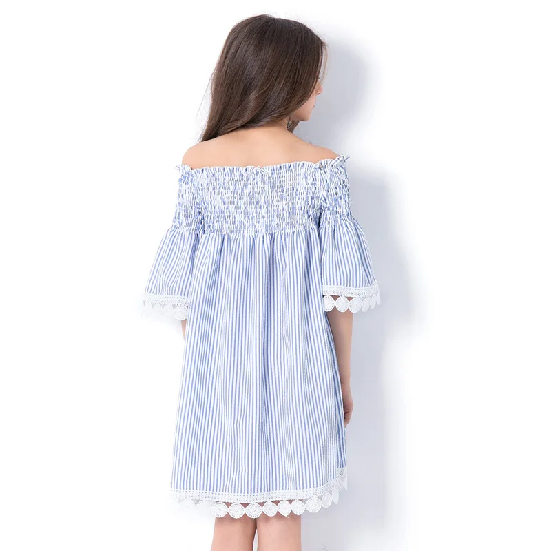 2019 Summer Girls Princess Dress White Off-shouder Lace Kids for Striped Party Birthday Teens School Outfits | Детская одежда и
