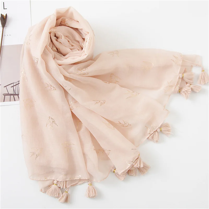 

Women Viscose Scarf Fashion Bronzing Swallow Cute Blanket Wrap Large Shawl Tassels Hijab NEW [3544]