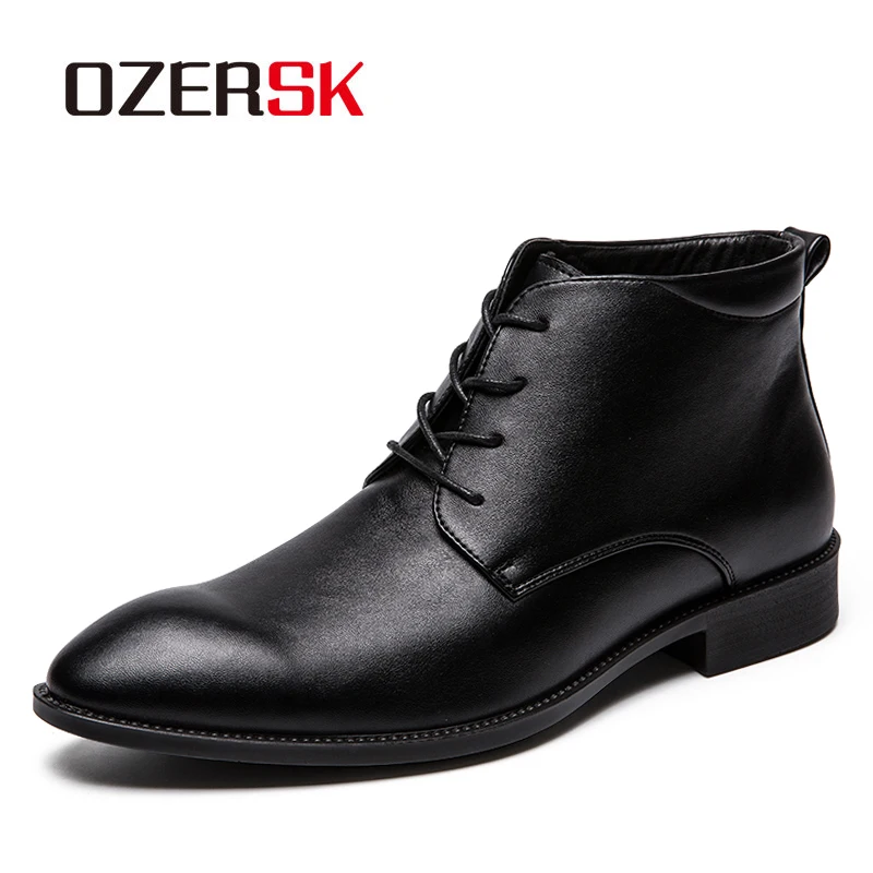 OZERSK/Классические мужские ботинки из спилка; сезон осень-зима; модные мужские ботильоны высокого качества в винтажном стиле; весенние мужские ботинки