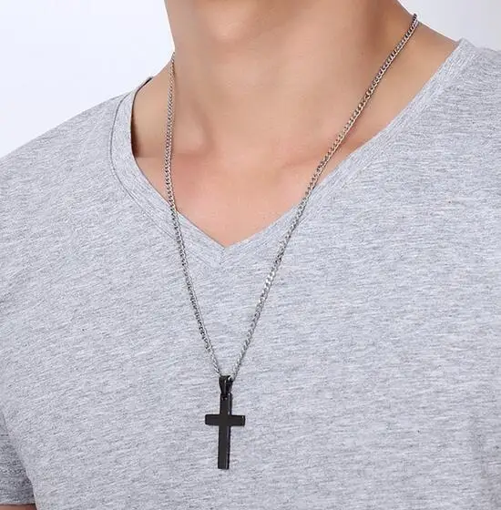 Цепочка с подвеской-крестом для мужчин и женщин золотистая/черная цепочка из