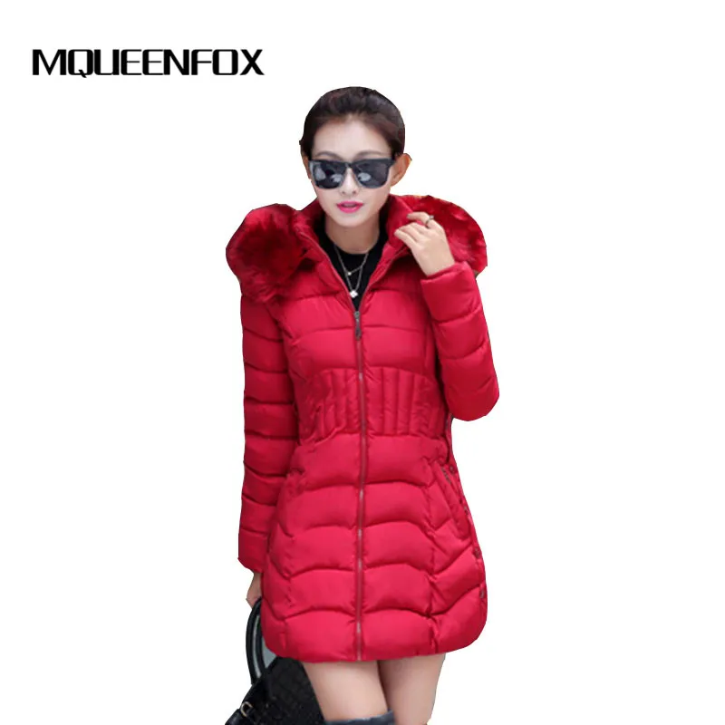 Женская парка с меховым воротником Повседневная теплая из хлопка большого