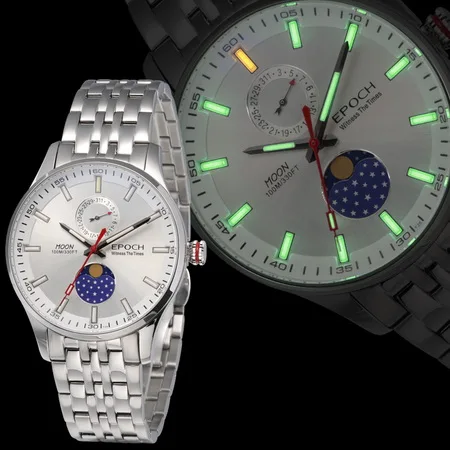 quartz watch p3 Epoch Мужские кварцевые часы мужские часы лучший бренд класса люкс T100 Тритий Светящиеся saat moon phase relogio masculino reloj hombre 6021GS - Цвет: quartz watch p3