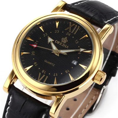 Gold Black Человек Смотреть MG. ORKINA Кожаный Ремень Дата Display MIYOTA Движение Световой Булавки Relojes Hombre - Цвет: Gold Black