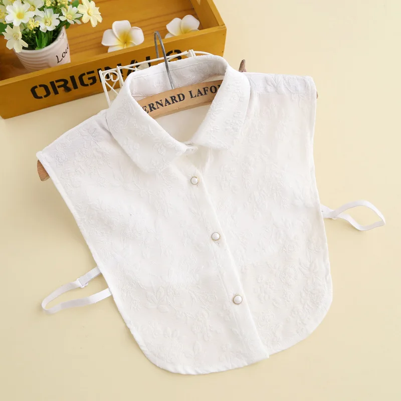 

Sweet Pearl Flower Fake Collar Edge Manual Shirt Women Collar Button Beige White Detachable Collars