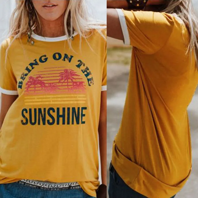 Женская футболка большого размера летняя с коротким рукавом Bring On The Sunshine женская