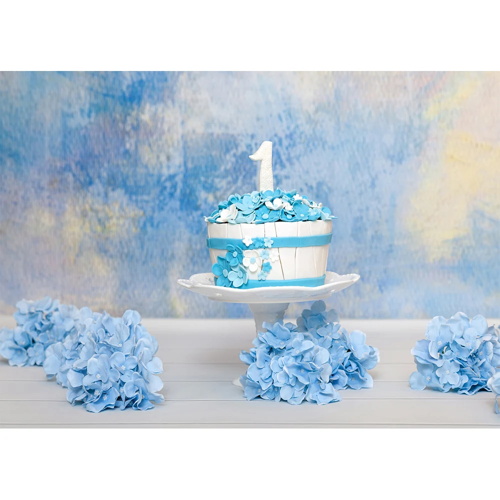 Фон для фотосъемки на 1-й день рождения с изображением голубой стены 7x5 и белого