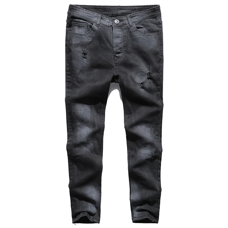 Модные Винтаж Для мужчин s Рваные джинсы Штаны Slim Fit Проблемные хип-хоп Denim Штаны Новая весна черный цвет, для мужчин стрейч джинсы Штаны K597