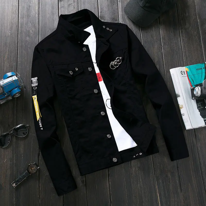 Весна 2019 джинсовая куртка для мужчин тонкая уличная одежда рваная с капюшоном