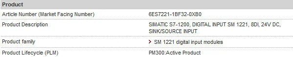 6ES7221-1BF32-0XB0 SIMATIC S7-1200 цифровой вход SM 1221, 8DI, 24VDC 6ES72211BF320XB0 6ES7 221-1BF32-0XB0