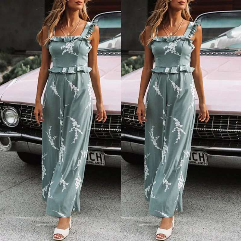 Слинг жилет Летний женский комбинезон сексуальный Холтер jumpsuitFashion гофрированные цельные брюки