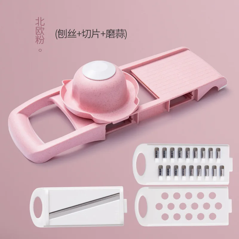 S-pink Резак для картофеля фруктовый слайсер с 5 очиститель лезвия контейнер мандолина слайсер, слайсер для овощей измельчитель для лука кухонные аксессуары - Цвет: S-pink