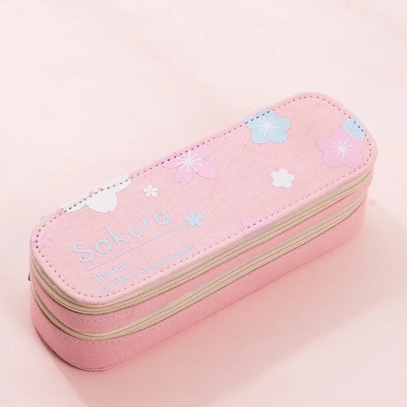sakura flower pink Чехол для карандашей ярких цветов, 2 слоя, коробка для ручек, мультяшная сумка для карандашей с фруктами, милый органайзер для канцелярских принадлежностей, Подарочная коробка для школьницы, чехол - Цвет: sakura flower pink