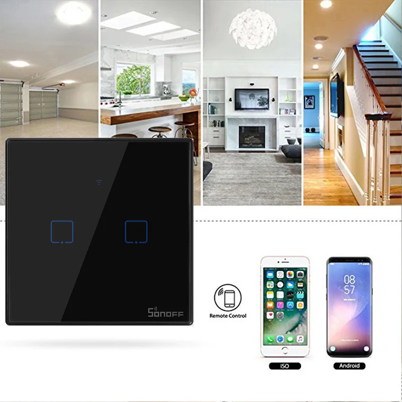 SONOFF T3 EU/US/UK TX умный Wifi настенный сенсорный переключатель черный с рамкой умный дом 1~ 3 банды 433 RF/Voice/APP Управление работает с Alexa