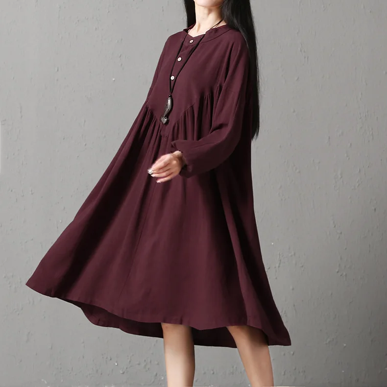 2017 осеннее Новое винтажное хлопковое льняное женское платье СО СТОЯЩИМ