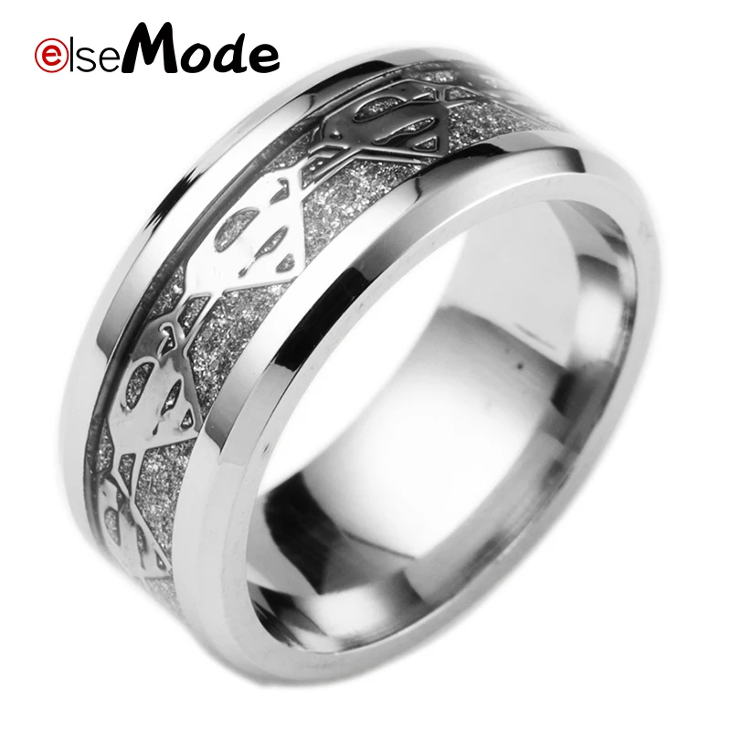 ELSEMODE 316L Титановая Сталь Супермен вентиляторы кольца 8 мм ширина для мужчин женщин золото серебро черный талисманы влюбленных - Цвет основного камня: Серебристый