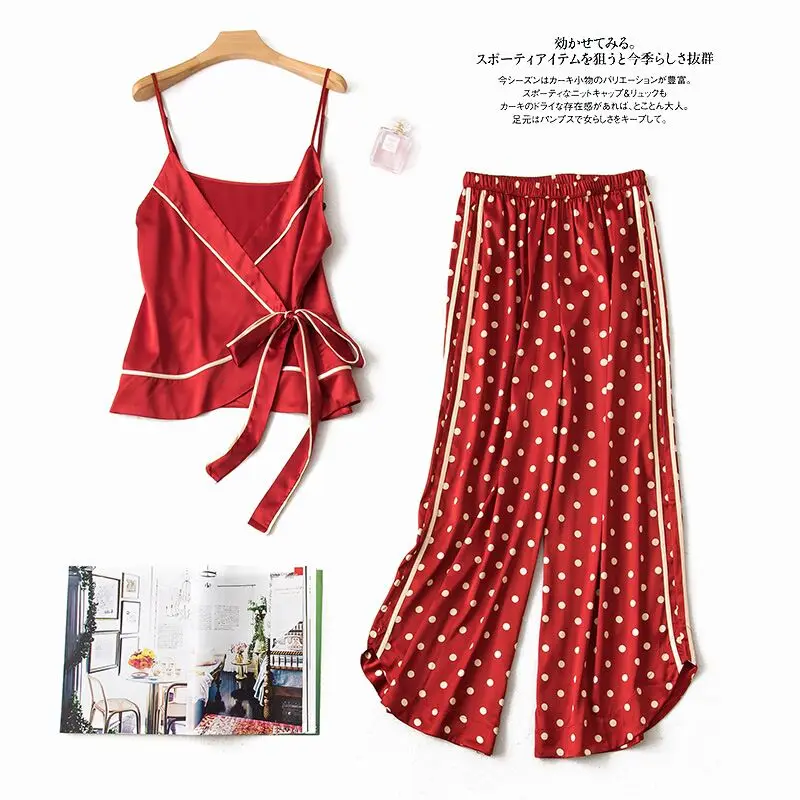 Новинка 2019 искусственные шелковые женские пижамы комплекты сексуальный топ с