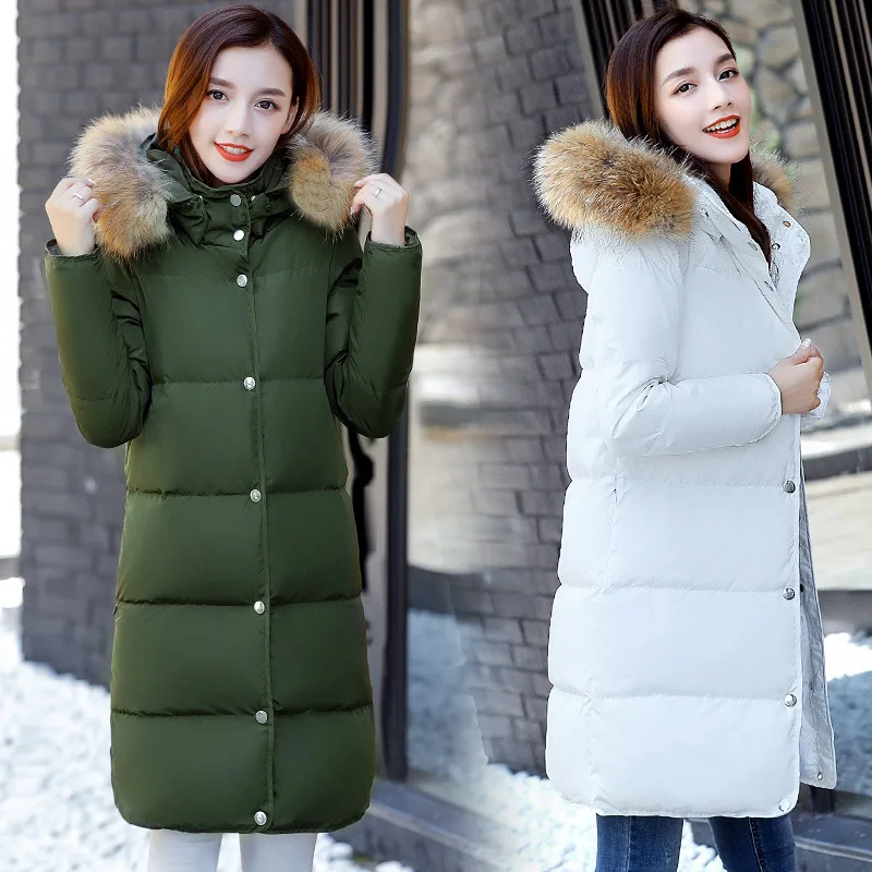 Бесплатная доставка 2017 Новинка зимы большой меховой воротник Пух куртка Для