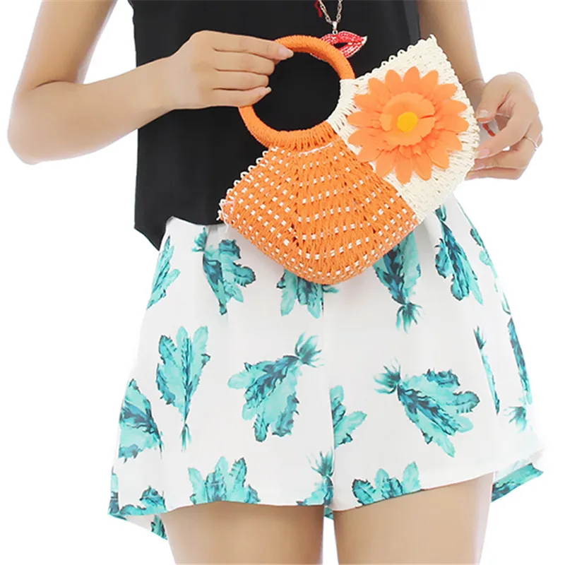 Женские летние пляжные сумки плетеные соломенные с подсолнухом женская сумка