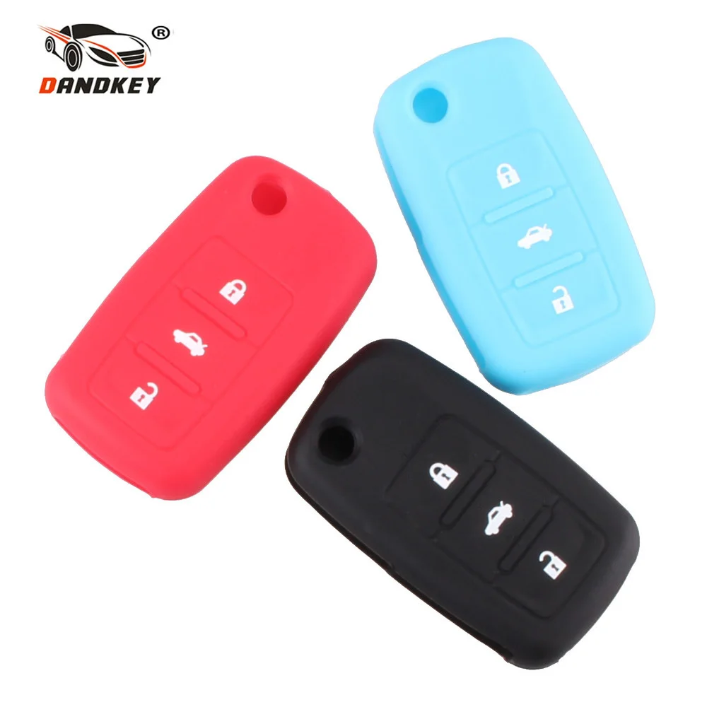 Силиконовый чехол DANDKEY для автомобильного ключа с 3 кнопками VW Golf Bora Jetta POLO Passat Skoda